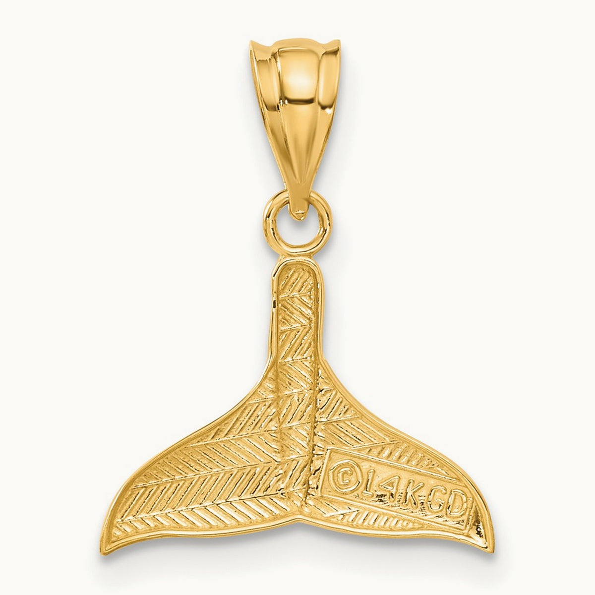 Solid Polished Open-Backed Whale Tail Pendant, 14K