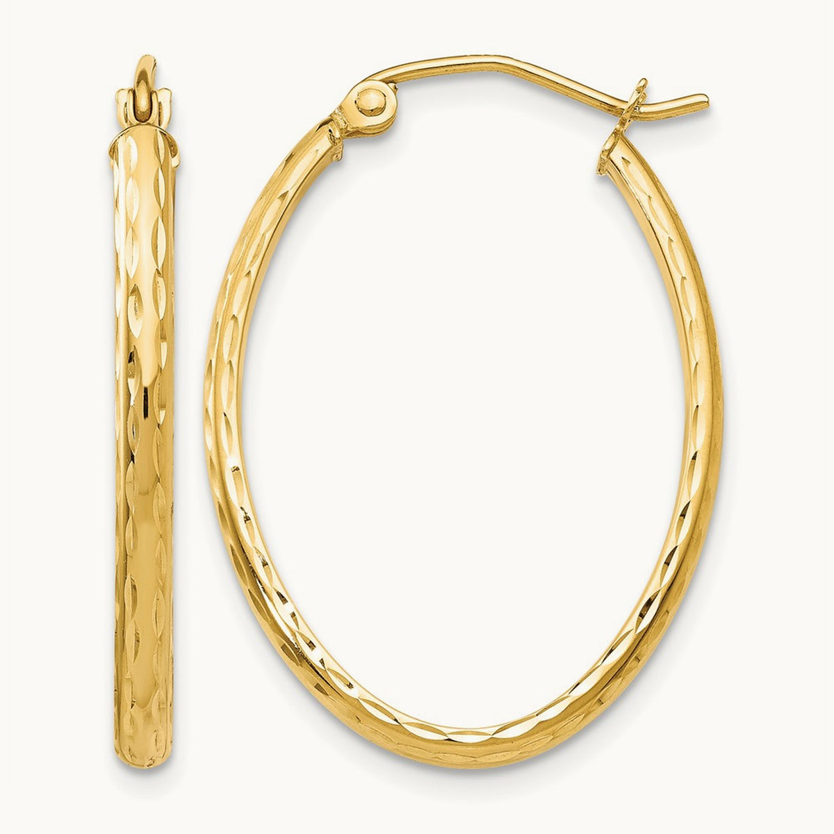 Lightweight Diamond-cut Oval Hoop Earrings — 14K Yellow Gold, 20.5mm