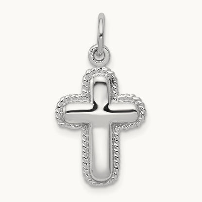 Polished Cross Charm, 14K White Gold