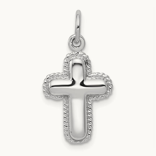 Polished Cross Charm, 14K White Gold