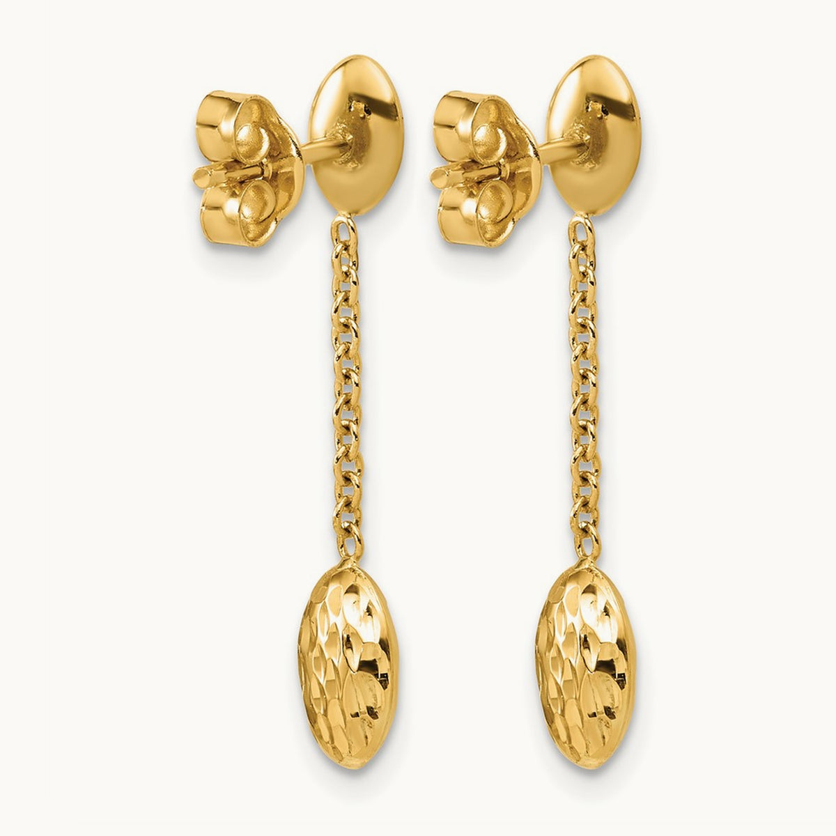Polished and Dia-cut Oval Fancy Dangle Post Earrings, 14K — Leslie's