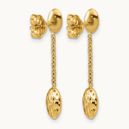 Polished and Dia-cut Oval Fancy Dangle Post Earrings, 14K — Leslie's
