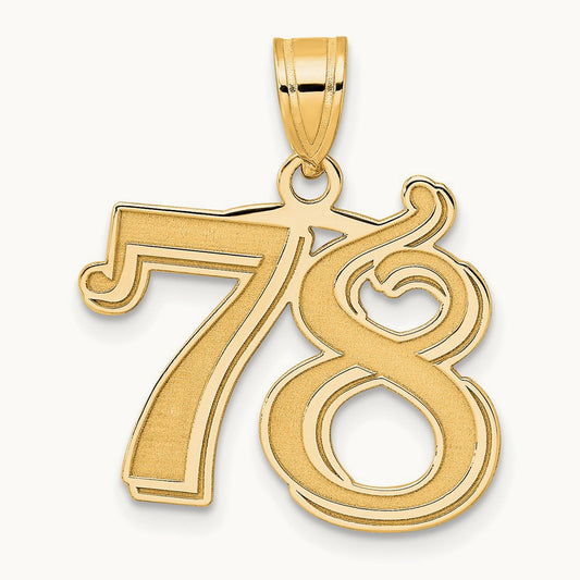 Polished Etched Number 78 Pendant, 14K