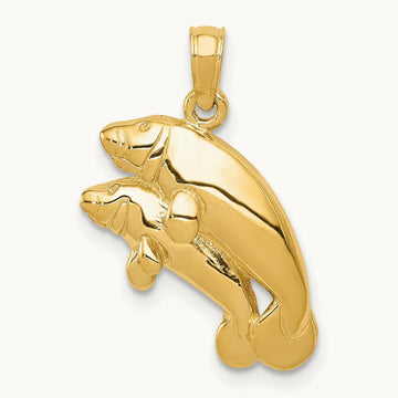 Polished Double Manatee Pendant, 14K