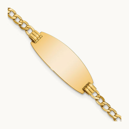 Semi-Solid Oval Curb ID Bracelet — 14K Yellow Gold