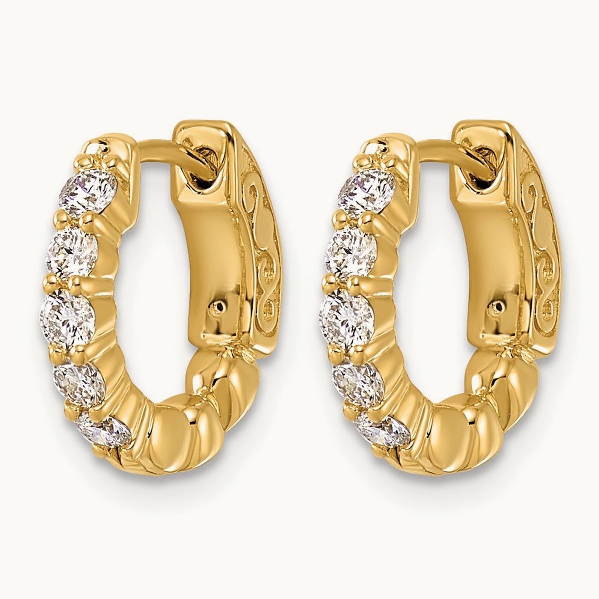 .46ct 10- Round Hoop w/ Safety Clasp Diamond Earrings, 2.25mm, 14K