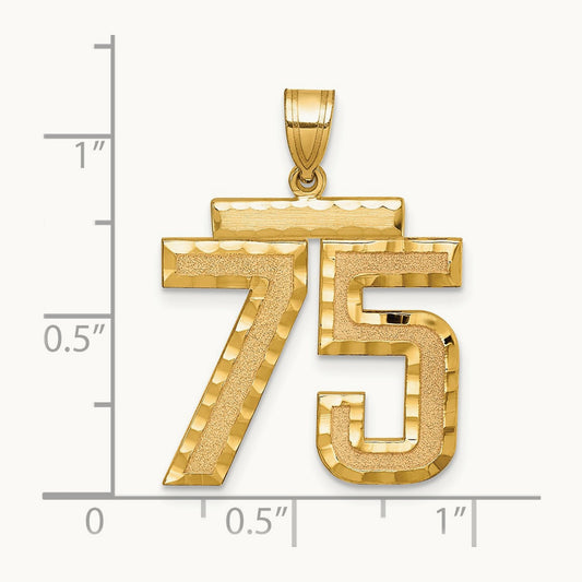 Large Brushed Diamond-cut Number 75 Charm, 14K