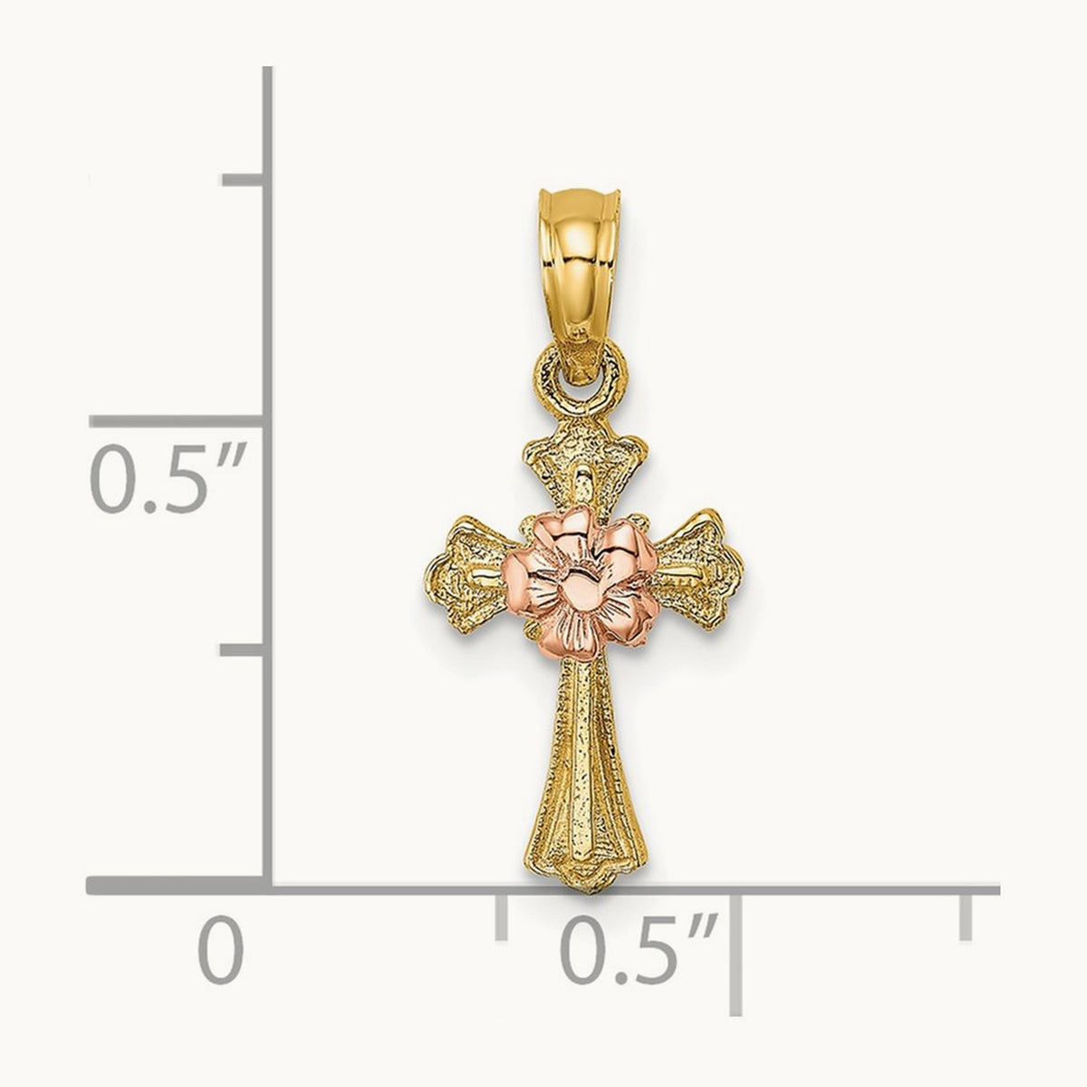 Cross w/ Small Flower Charm, 14K Two-tone