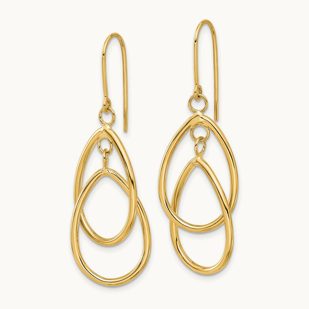Polished Double Circle Dangle Wire Earrings, 14K