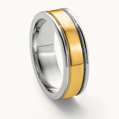 W/Y Step Up Beveled Wedding Band, 6mm, 14K Two-tone