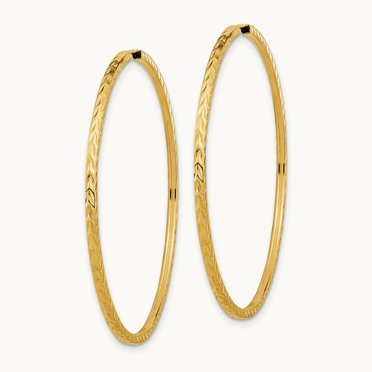 Diamond-cut Square Tube Endless Hoop Earrings — 14K Yellow Gold