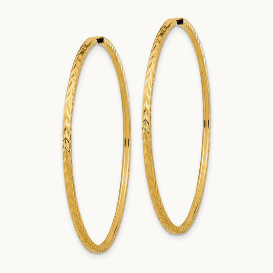 Diamond-cut Square Tube Endless Hoop Earrings — 14K Yellow Gold