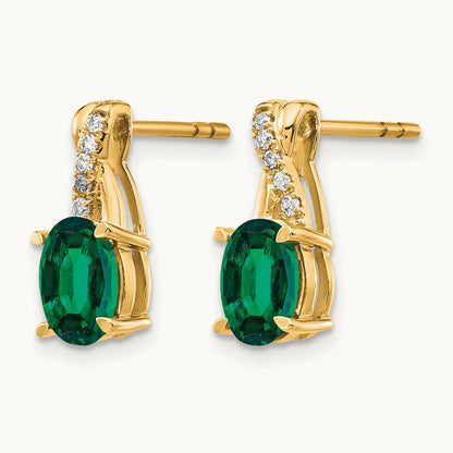 Created Emerald and Diamond Earrings, 14K