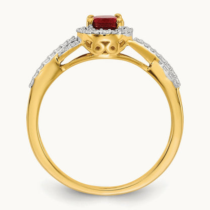 Created Ruby Oval Halo Ring — 14K Yellow Gold, 7