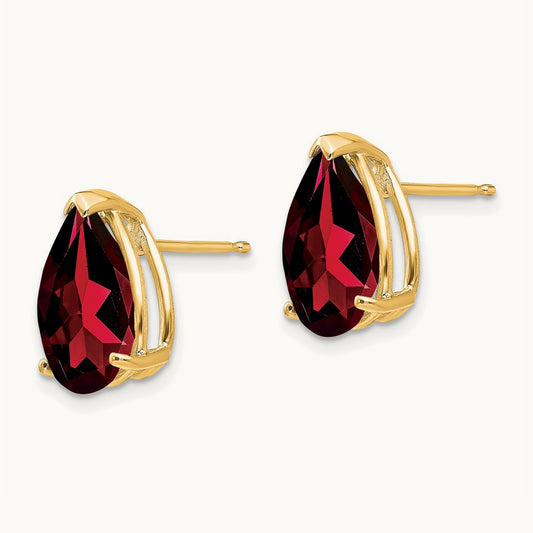 Garnet Pear Stud Earrings, 14K