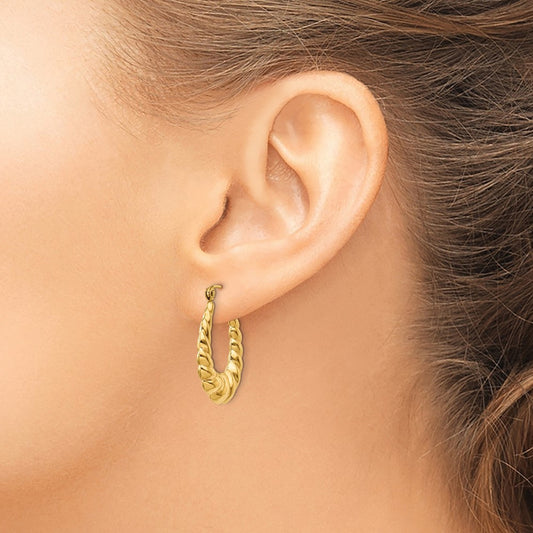 Polished Twisted Hollow Hoop Earrings — 14K Yellow Gold