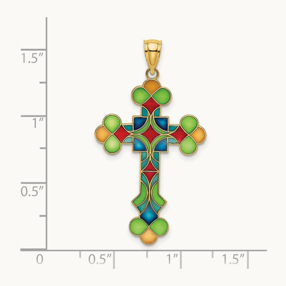 Multi Color Enameled Cross Charm, 14K