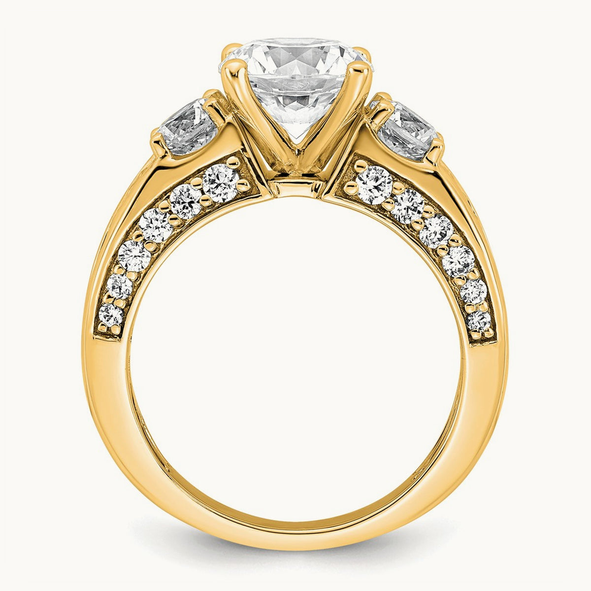 Round 3 Stone Engagement Ring, 3.75 ct tw Lab-Grown Diamond — 14K Yellow Gold