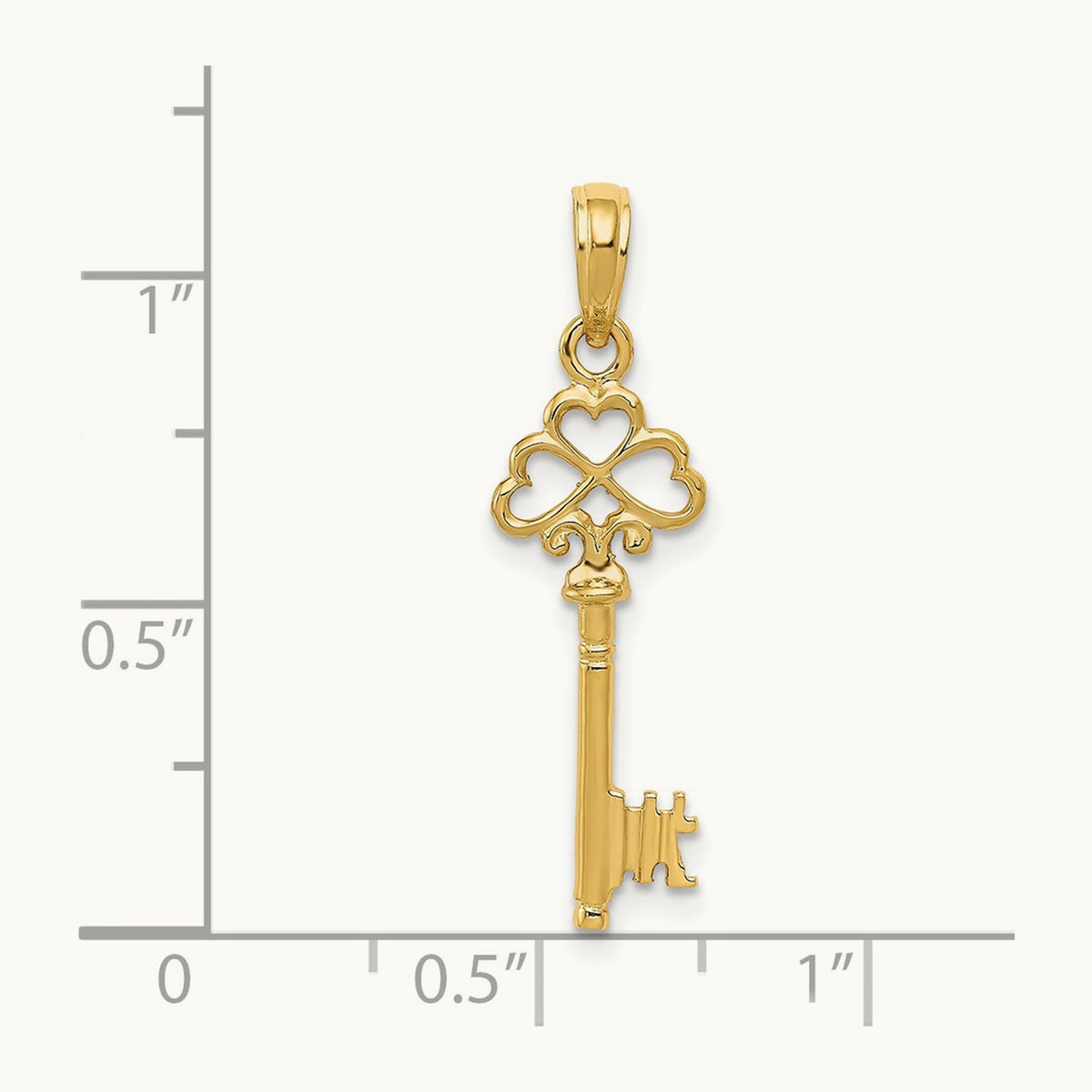 Polished 3-D Hearts Key Charm — 14K Yellow Gold