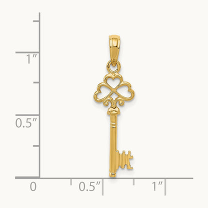 Polished 3-D Hearts Key Charm — 14K Yellow Gold