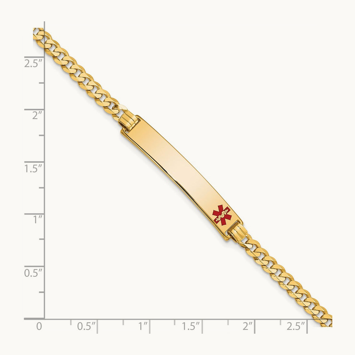 Medical Red Enamel Flat Curb Link ID Bracelet, 14K