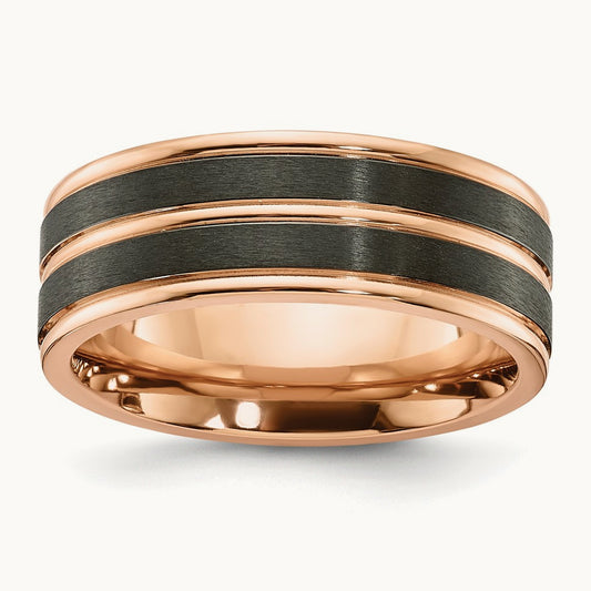 Black Zirconium Brushed and Polished Rose IP-plated Band, 8mm