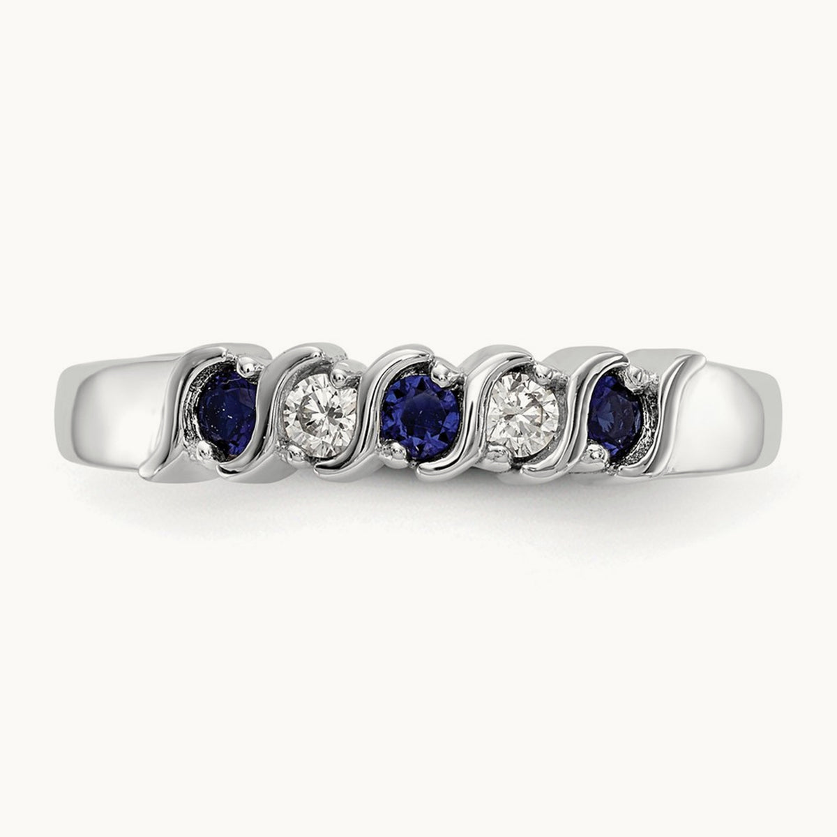 Diamond with Sapphire Band — 14K White Gold, 0.09 ct, 7
