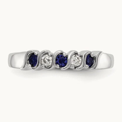 Diamond with Sapphire Band — 14K White Gold, 0.09 ct, 7