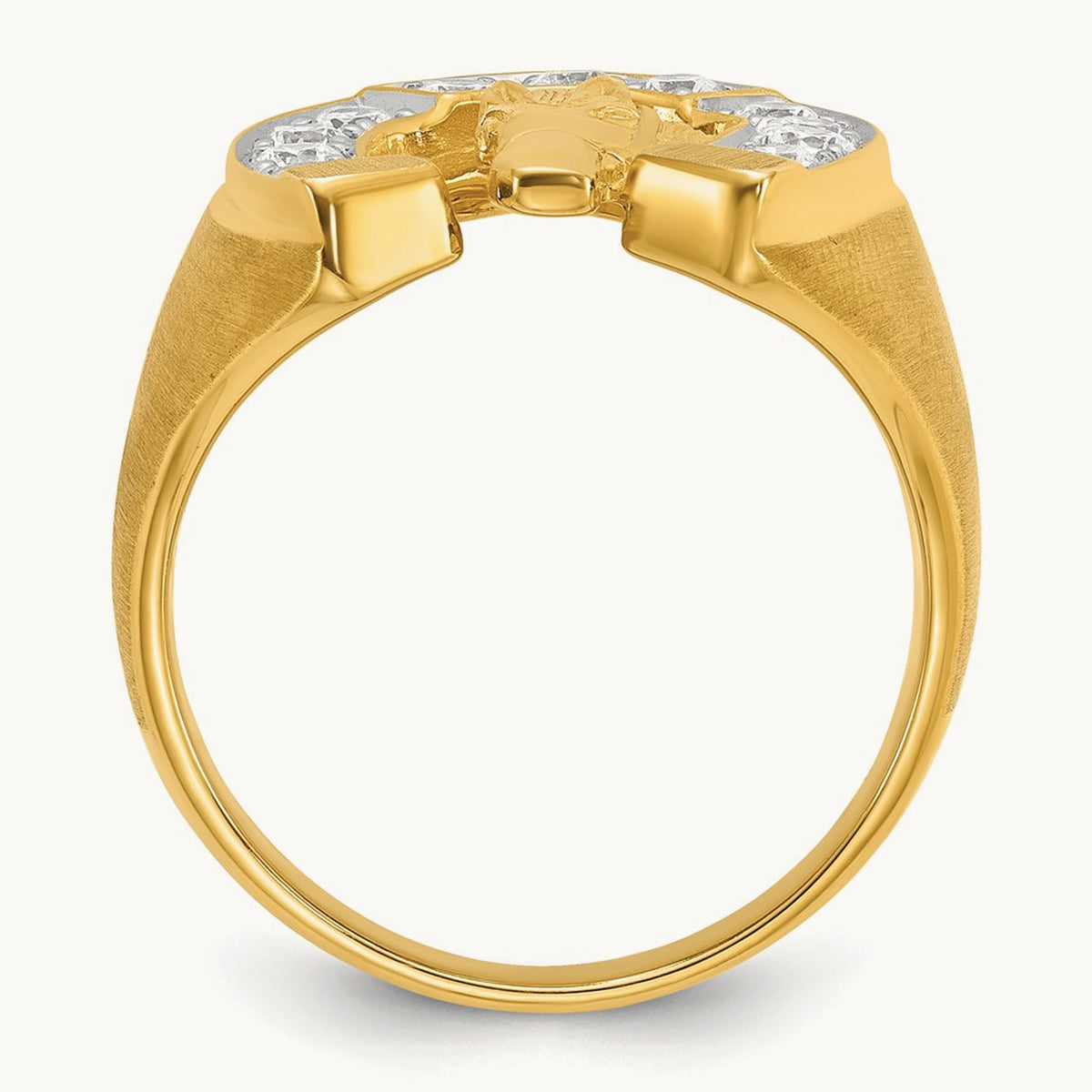 YG with Rh IBGoodman Men's Satin Horseshoe Diamond Complete Ring, 14K