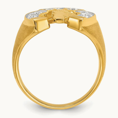 YG with Rh IBGoodman Men's Satin Horseshoe Diamond Complete Ring, 14K