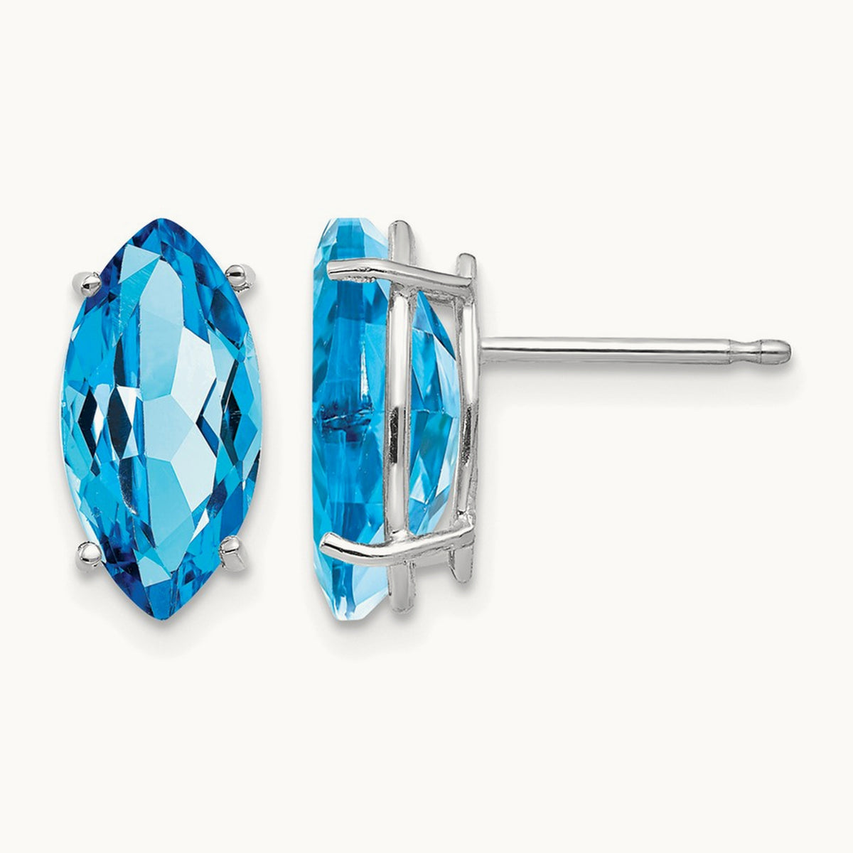 10x5mm Blue Topaz Marquise Stud Earring, 14K White Gold