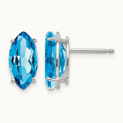 10x5mm Blue Topaz Marquise Stud Earring, 14K White Gold