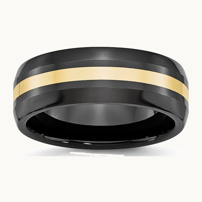 Chisel Ceramic Black with 14K Gold Inlay 8mm Polished Band