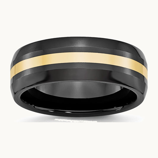 Chisel Ceramic Black with 14K Gold Inlay 8mm Polished Band