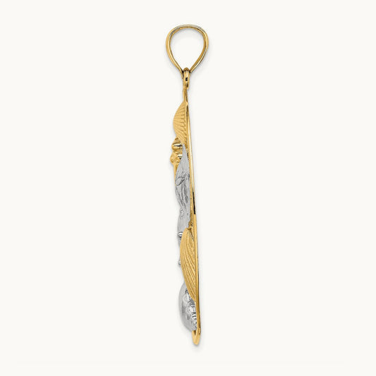 Shell Cluster In Oval Frame Charm, 14K with White Rhodium