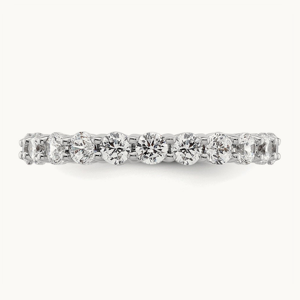 Polished Shared Prong Diamond Eternity Band — 14K White Gold, 1.98 ct, 8.5