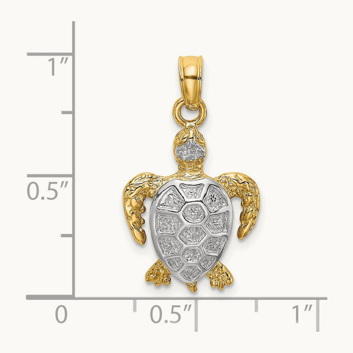 Swimming Sea Turtle Charm, 14K with White Rhodium