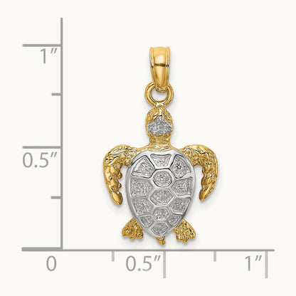 Swimming Sea Turtle Charm, 14K with White Rhodium