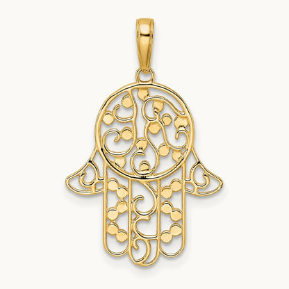 & White Rhodium D/C Fancy Hamsa Pendant, 14K