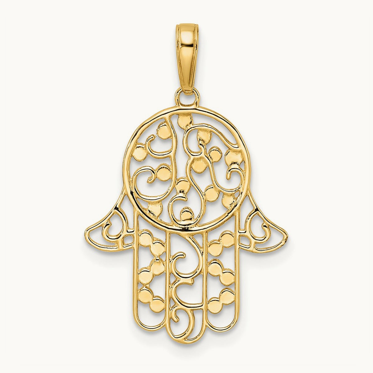 & White Rhodium D/C Fancy Hamsa Pendant, 14K