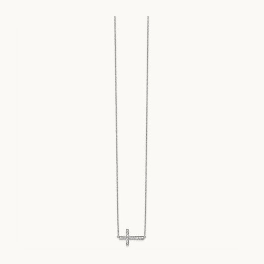 Diamond Sideways Cross 18in Necklace — 14K White Gold