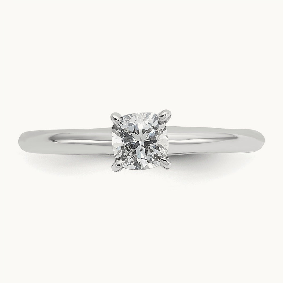 1/2ct Cert Lab Grown Diamond VS+ F+ Cushion Comp Solitaire Eng Ring, 14K White Gold