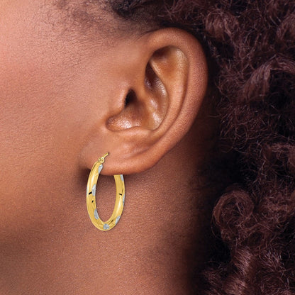 Polished Satin and Diamond-cut Hoop Earrings — 26.5mm
