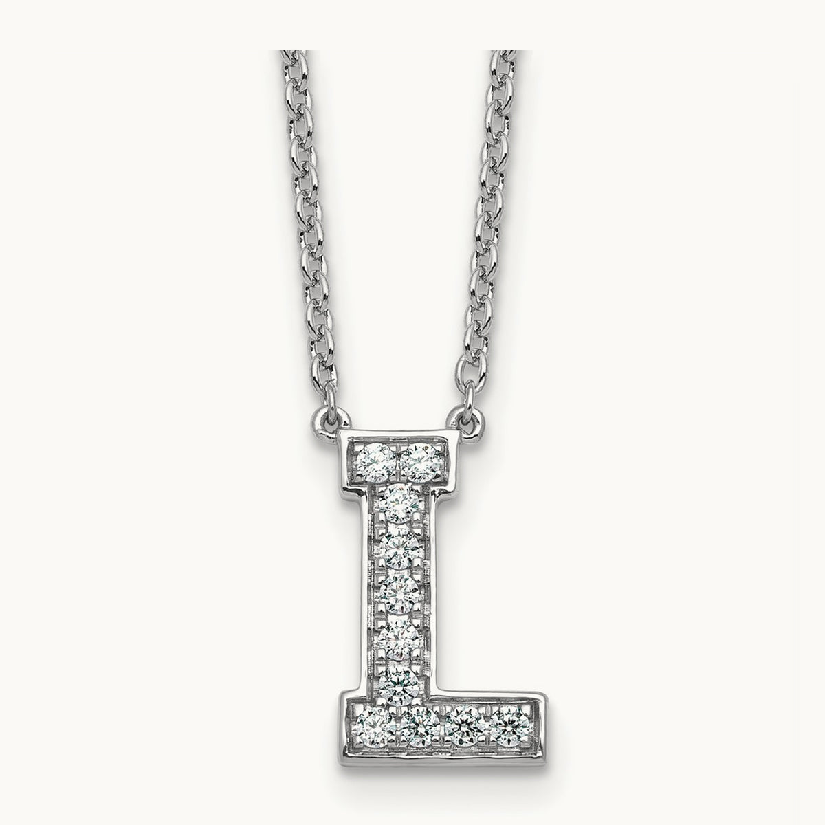 Initial Necklace — 14K White Gold, L, 1/4 ct