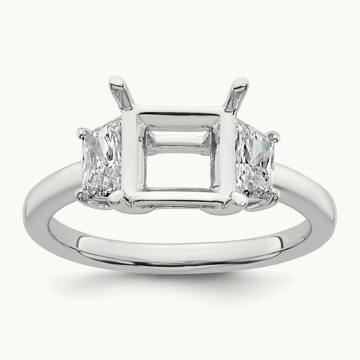 Trapezoid Princess Semi-Mount Engagement Ring — 14K White Gold, 3/4 ct, 7