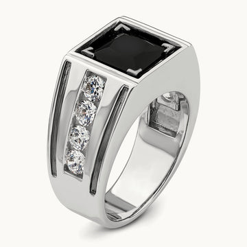 Black Rh & Onyx Ring, 1.25 ct tw Lab-Grown Diamond