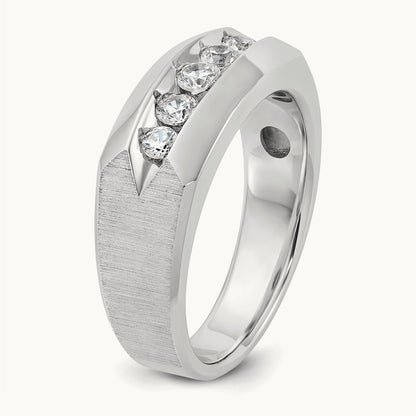 IBGoodman Men's Polished & Satin 5-Stone Diamond Ring, 14K White Gold
