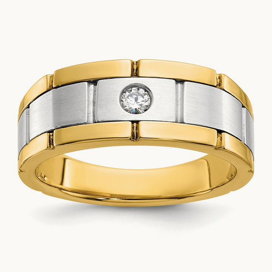 Men's Polished Satin & Grooved Diamond Ring — IBGoodman — photo set