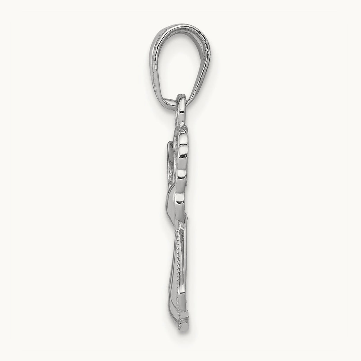 Polished/Textured Guardian Angel W/Heart Pendant — 14K White Gold