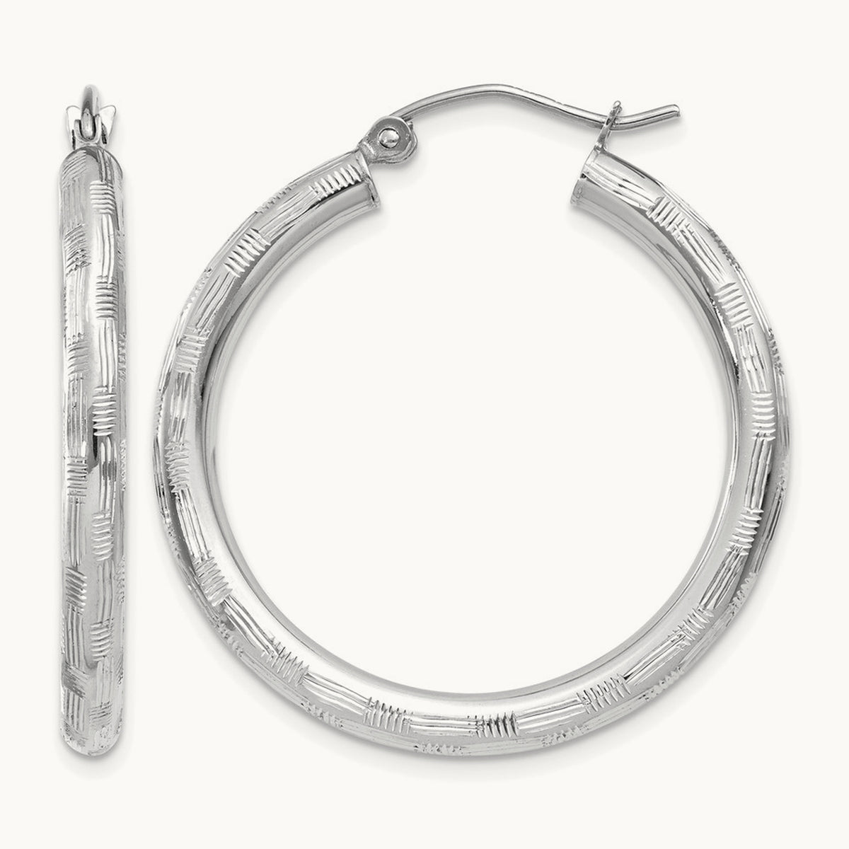 Diamond-cut Hoop Earrings, 14K White Gold